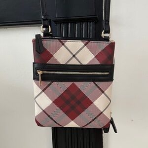 Elegant Checkered Crossbody Bag - Burgundy and Black
